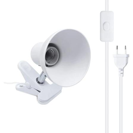 Bordlampeholder Klemme Skrivebordslampe 360 Graders Rotation E27 Pærefatning Holder Lampebase med Afbryderledning Landskildpadde Akvarium (Hvid)
