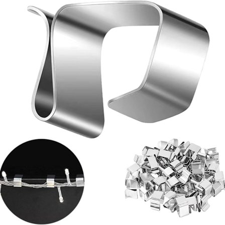 50 Pakke Rustfrit Stål Tagrende Kroge til Lysstrenge - Juletræsklips - til Havedekoration og Juledekoration, 17*14mm