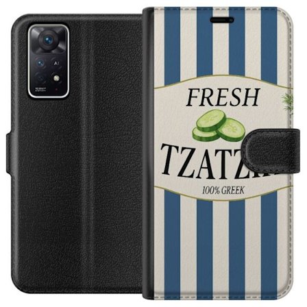 Kompatibelt Lommeboketui til Xiaomi Redmi Note 11 Pro 5G Tzatziki Gresk Matplakat Agurk Yoghurtdipp Blåhvite Striper Kjøkkeninnredning Retro Illustr