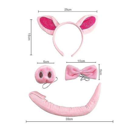 Svin Kostume Sæt Svineører Næse Hale Og Sløjfe Rosa Svin Kostume Sæt Tilbehør