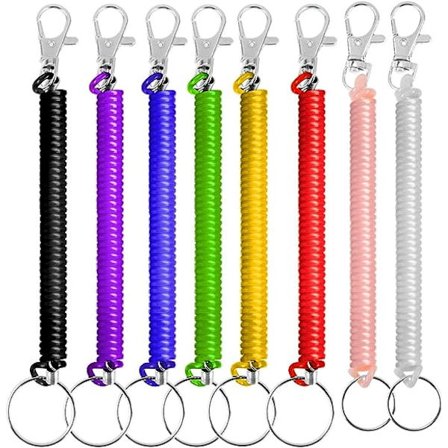 8 st Stretchig Spiralnyckelring - 8 Färger Färgglad Plastnyckelkedja