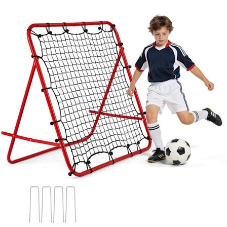 Fodbold Rebound Net Børn Sammenklappelig COSTWAY-5 Justerbare Vinkler-102 x 99 x 44-72 cm-20 Elastiske Snore-Metalramme