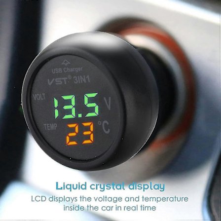 2024 Bilvoltmeter, 3 i 1 12-24v Biltermometer Bil USB-laddare Voltmeter med LCD Digital Display-YNP