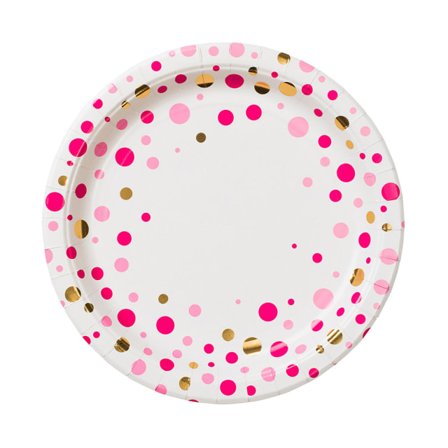 Design House 95 Papperstallrik 8st, Rosa prickar med guldfolie Partytillbehör ONESIZE