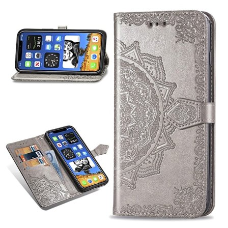 Mandala iPhone 12 Mini Flippetui - Grå