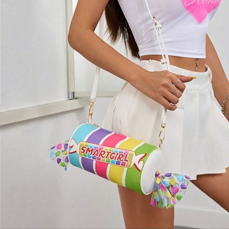 [Damgodisväska] Söt godisväska för kvinnor | Justerbar rem, syntetiskt konstläder, dragkedja, vardag, fester, presenter, söt Pol (FMY)