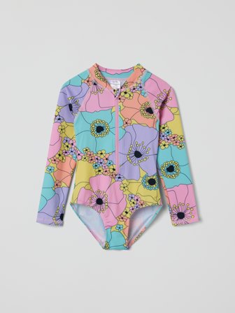 Langermet badedrakt blomstret - 86|92 - barneklær - pink - Polarn O. Pyret
