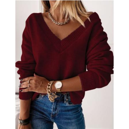 Dam Vinter Warmer Pullover Sweatshirt V-ringad Kabelstickad Tröja