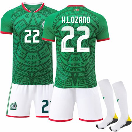2025–2026 Mexico VM Hjemme Barn Voksen Fotballdrakt Sett Nr.14 Nr.16 Nr.9 Raúl Nr.22 Lozano Grønn