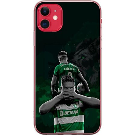 Yhteensopiva Puhelinkuori Apple iPhone 11 Neonmotiivi, jossa teksti "Gaming is in my DNA" sinisenä ja punaisena tiiliseinällä, jossa loistava DNA-spir