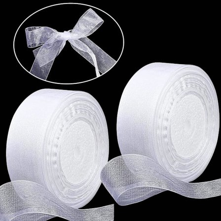 Hvidt Satinbånd 2 Ruller 4cm*45m Transparent Glimmer Organza Bånd til Bryllupskortæske Emballage Håndværk