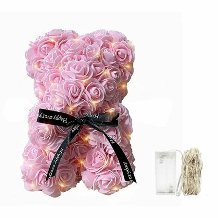 Ros nalle konstgjord blomma för alla hjärtans dag bröllop/födelsedagspresent ros blomma nalle med dekorativt ljusbälte och låda