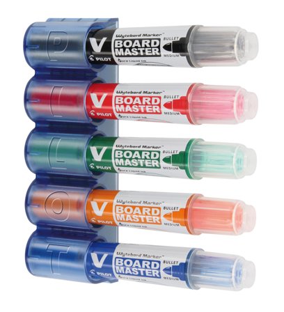 Pilot V Board Master Whiteboardpenna med hållare, 5-pack, Märka & markera