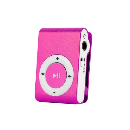 Bärbar digital musikspelare med hörlurar och USB-kabel med bakre klämma (rosa)