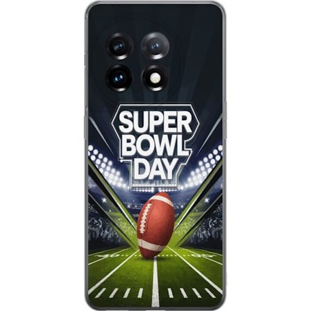 Yhteensopiva Puhelinkuori OnePlus 11R Super Bowl Day juliste, jossa amerikkalainen jalkapallo valaistuksella varustetulla areenalla dramaattisessa urh