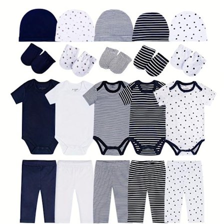 20 stk. Babydreng Tøjsæt, Inklusive 5 Rompere, Halvlange Bukser, 5 Huer og 5 Par Handsker, til Udendørs Brug