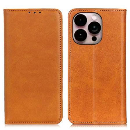 iPhone 14 Pro Max flip etui i ægte læder med pung – Brun Brown