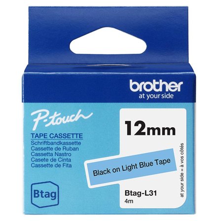 Brother BTAGL31 12MM BLACK ON LIGHT BLUE TAPE
