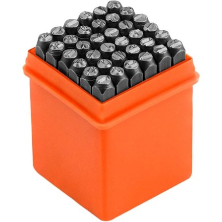 36 KPL 4 mm Metallikirjainleimasarja A-Z u0026 0-9 leimaamiseen, metallille, puulle, nahalle - kromattu (oranssi)