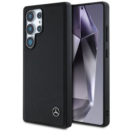 Mercedes MagSafe-etui i læder med vandret prægning og kurver til Samsung Galaxy S25 Ultra - Sort