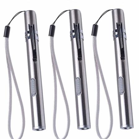 3-pakning USB-pennelys LED-lommelykt for sykepleiere, rustfritt stål medisinsk lommelykt oppladbar minilommelykt praktisk pennelys med klips