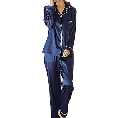 (XXL) Mjukt siden satin långärmad pyjamas set för kvinnor