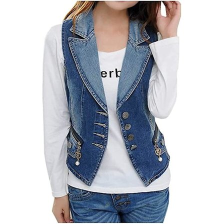Dame Casual Ermeløs Denim Vest Cropped Jeans Vest Jakke