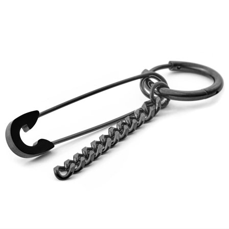 Floyd Creole mit Schwarzem Sicherheitsnadel- und Kettenanhänger für Männer - Creolen mit Anhänger