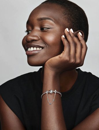 Pandora Sterling Silver Safety Chain With Stellar Blue And Skylight Blue Crystal - Silver - ONE SIZE