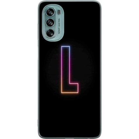Yhteensopiva Puhelinkuori Motorola Motorola Moto G62 5G Minimaalinen neonkirjain L pehmeästi vaihtuvassa värivalossa mustaa taustaa vasten, puhdas g