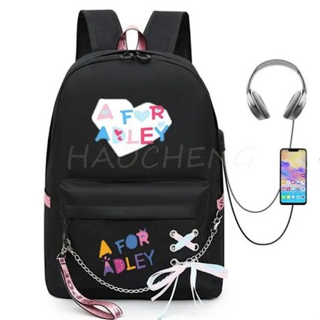 Ny A for Adley Ryggsekk USB-lading Casual Reise Ryggsekk Tenåringer Videregående Skole Laptop Skolesekker Bursdagsgave til Jenter Gutter~06630