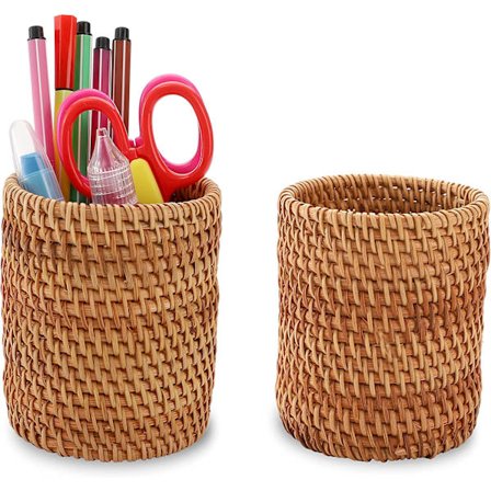 2 stk. Rattan Penneholder, Håndlavet Flet Pen Kop Makeup