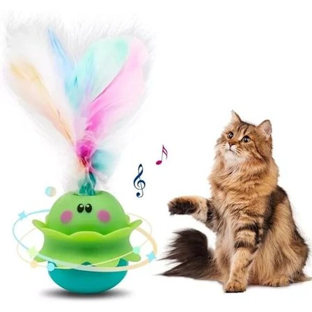 Kattleksak monster, en 2-i-1 automatisk interaktiv leksak med äkta fjädrar, uppladdningsbar.