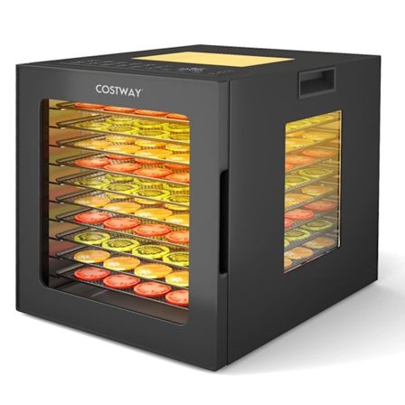 COSTWAY Fødevare Dehydrator - Tørreapparat med 10 Hylder i Rustfrit Stål - 10 Forudindstillede Programmer - 48 Timer Timer - Temperatur 30-75°C