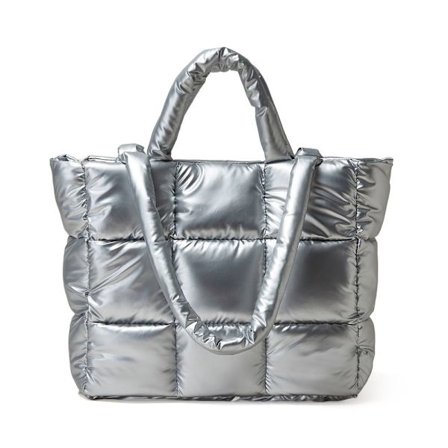 Dun bomullspolstret skulderveske Puffer Tote Bag SØLV