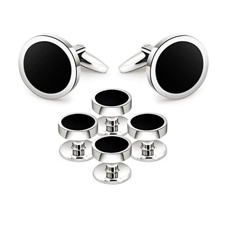 Onyx Manschettknappar och Manschettknappar Set Formell Svart Silver Brudgummar Brudgum
