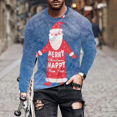 Herr Långärmad Färgblockblus Santa Claus Print Basic Tee