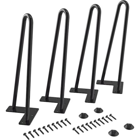 30 cm Hårnålsbordsben Max Stöd 158 kg med Skyddande Fötter för Möbelben, Soffbordsben, Bänkben, Stolsben