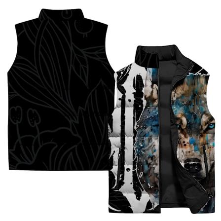 Vinter Casual Bomuldsvest Cool Saber-tandet Tiger og Ulv Print Vinterveste til Mænd Mænds Tøj 2024 Jakker Mand P2417CSQ-90PG 3XL