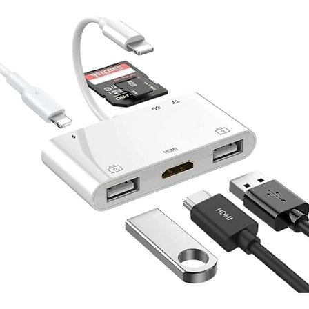 Lightning Hub iPad-adapter, 6-i-1 Lightning til HDMI Digital AV-omformer, TF & SD-kortleser, USB-kameraadapter, Power Delivery