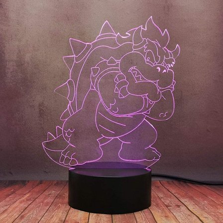 Wekity Super Mario Spill Tegneserie Lampe 3D Illusjon Nattlys Bowser Stor Djevel Led Berøringslampe 16 Fargeendring Bordlampe Med Fjernkontroll 