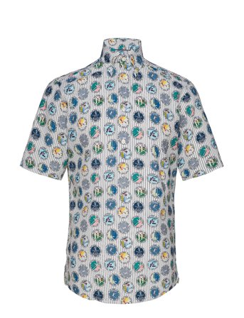 Tennis Print Seersucker Short Sleeve Popover Shirt Patterned Eton