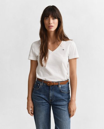 GANT Damen V-Neck T-Shirt (XXXL) Weiß