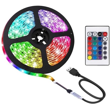 LED-strip, 2 Meter, RGB med fjärrkontroll, USB