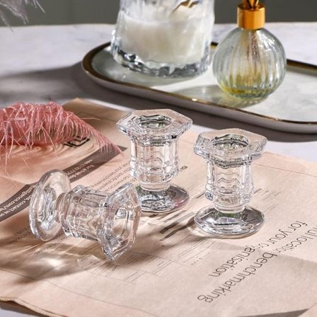 Lasikynttilänjalat, kapenevat kynttilänjalat, 6 kpl:n setti, yhteensopiva häiden, kirkon, joulukoristeiden ja makuuhuoneen sisustuksen kanssa