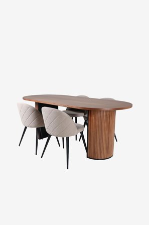 Venture Home - Spisegruppe Bianca med 4 spisebordsstole Velvet Stitches - Brun - Spisegrupper - Fra Homeroom