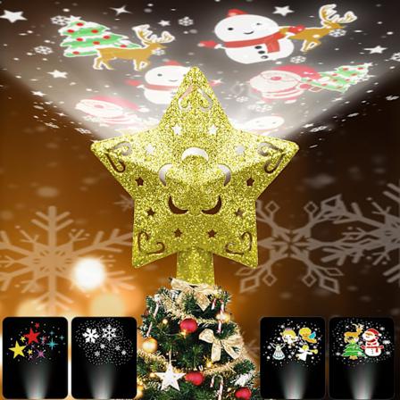 Julgrans Toppstjärna med Ljus, Julstjärna Topp med LED-Roterande Ljus, Gyllene Topp 3D Glitter Dynamisk Projektion