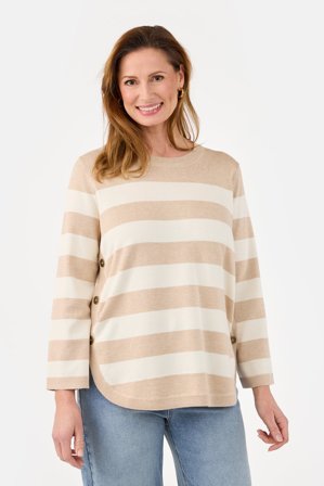 JENSEN - Langærmet Strik - Beige / Off White - Knapdetaljer