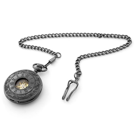 All Black Ornate Pocket Watch for Men - Pocket watches