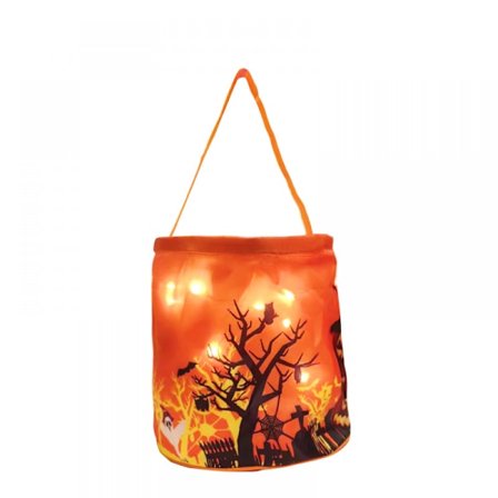 LED-belysning Halloween-hink Halloween-väska med handtag, Halloween-godisväska Barnpresentpåse Halloween-temafest